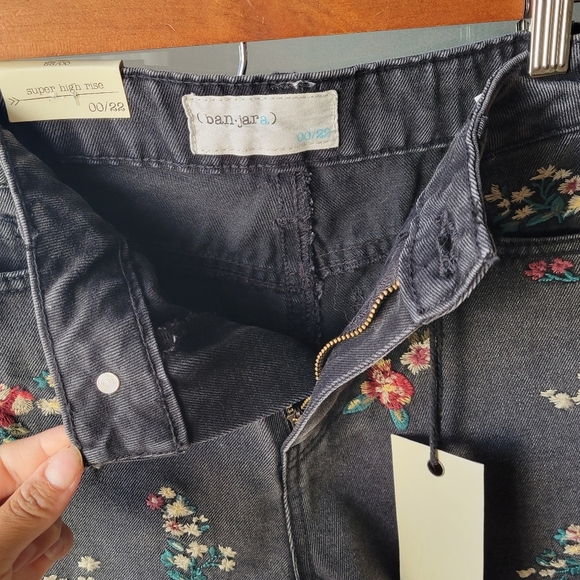 NEW Banjara Shorts Size 22 Charcoal Cut Off Embroidered Denim Boho Floral Checky - Picture 6 of 9